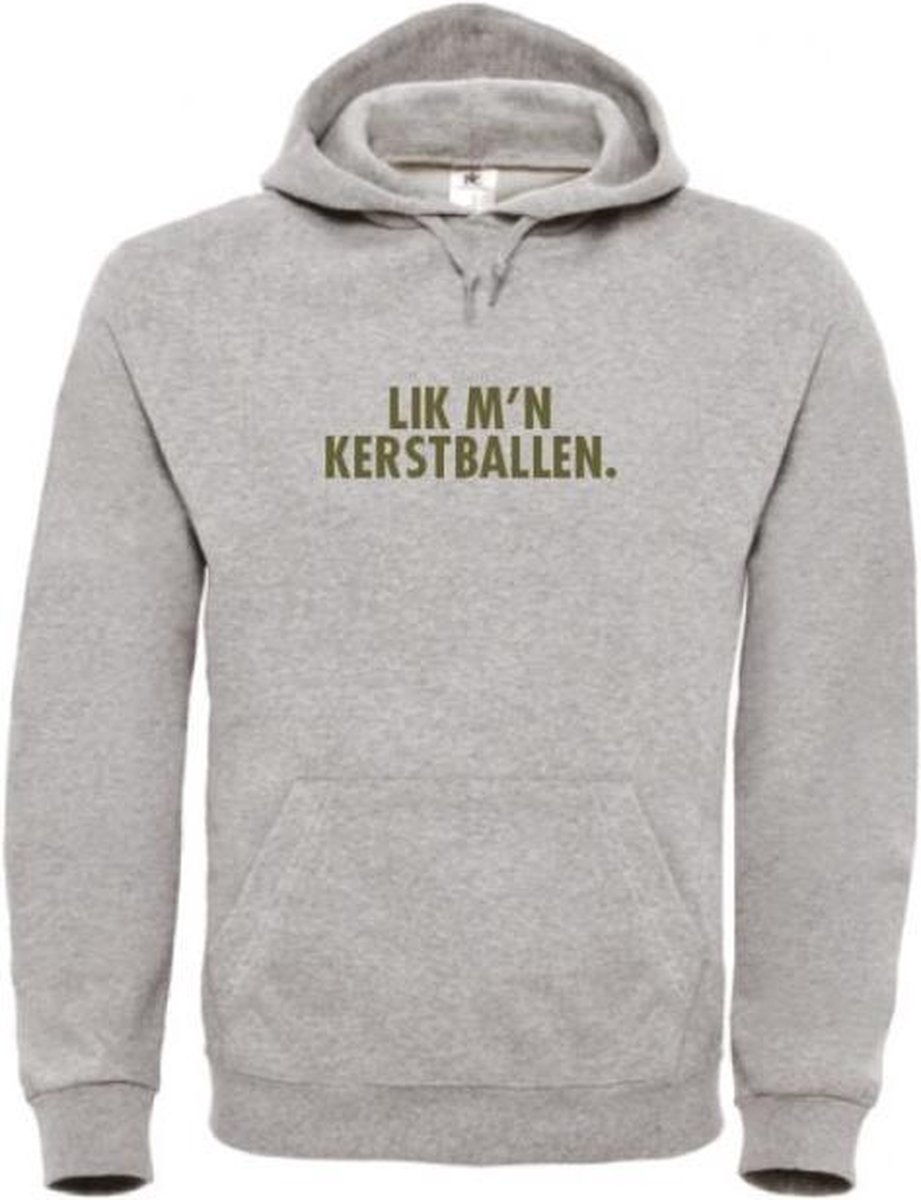 Kerst hoodie grijs XXL - Lik mn kerstballen - Olijfgroen - soBAD. | Kersttrui soBAD. | kerstsweaters volwassenen | kerst hoodie volwassenen | Kerst outfit | Foute kerst truien